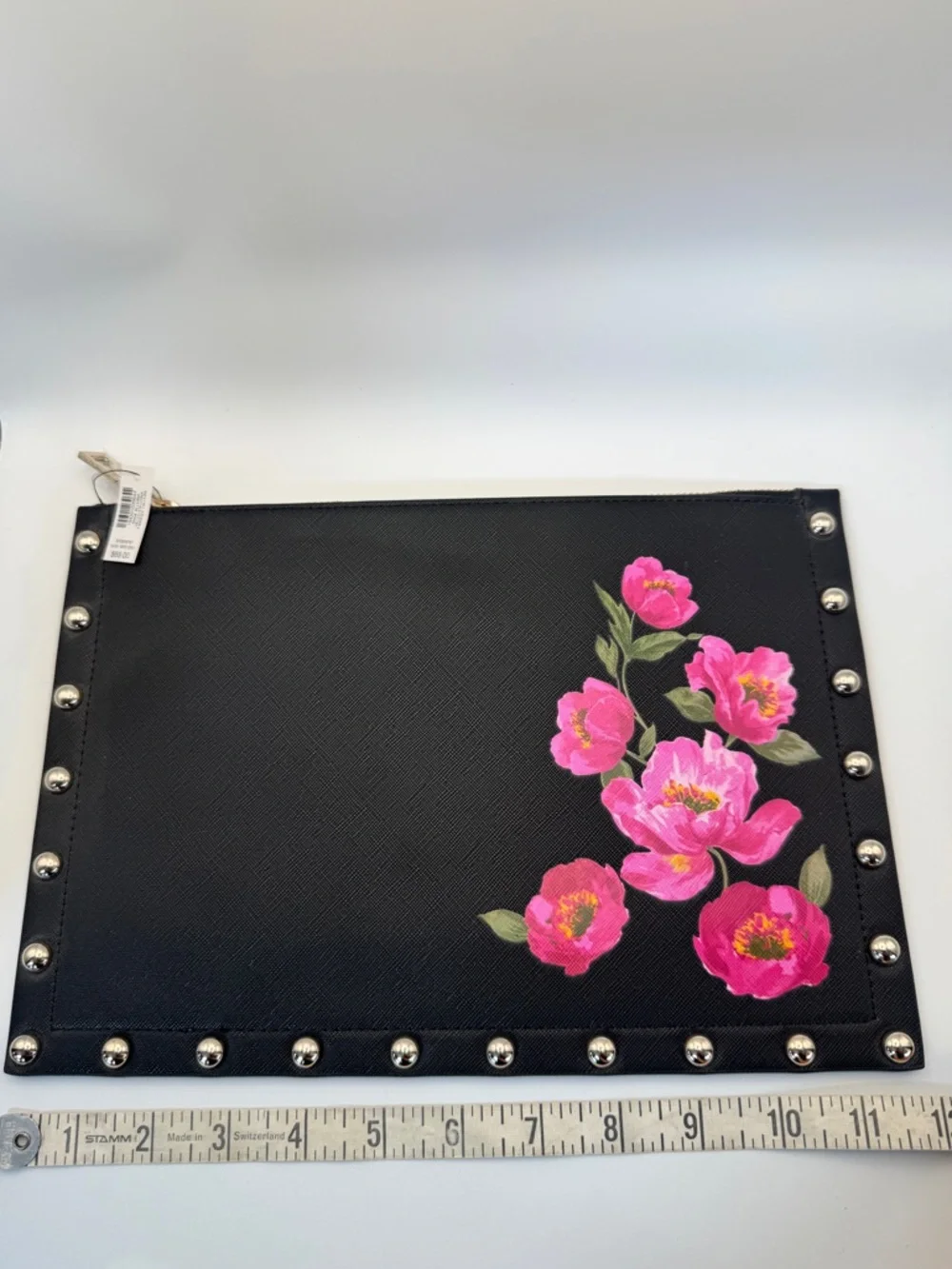 NWT White House Black Market WHBM Black Floral Studded Clutch Wristlet Bag - Picture 7 of 8